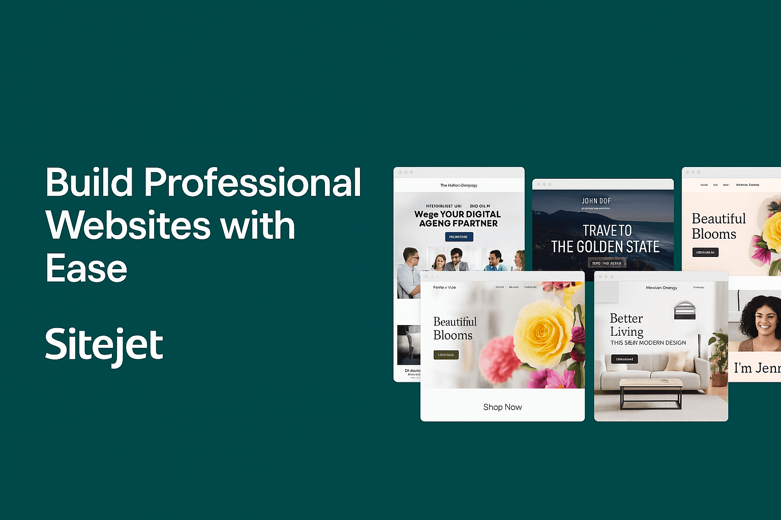Sitejet Website Builder templates preview showing multiple modern website designs