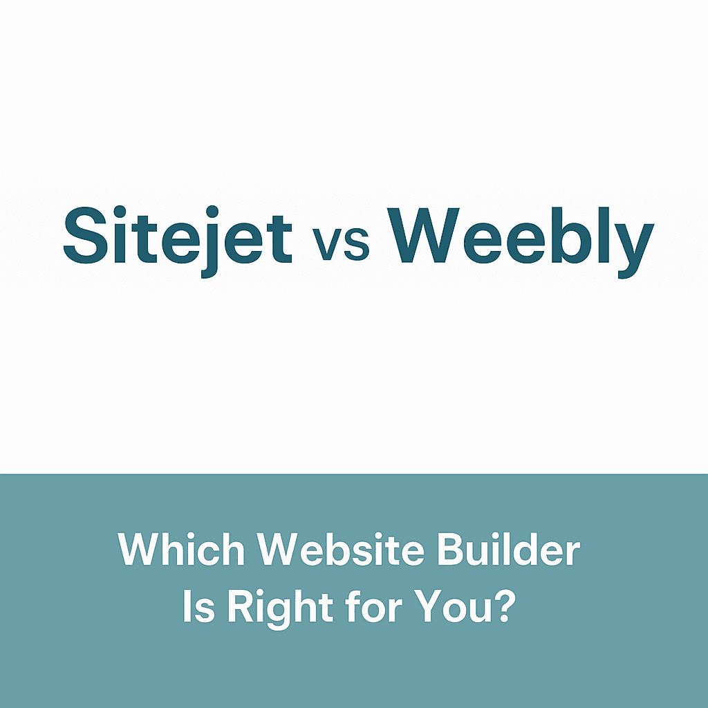 Feature image comparing Sitejet Builder and Weebly Builder with template previews and Ace Intl Media branding.