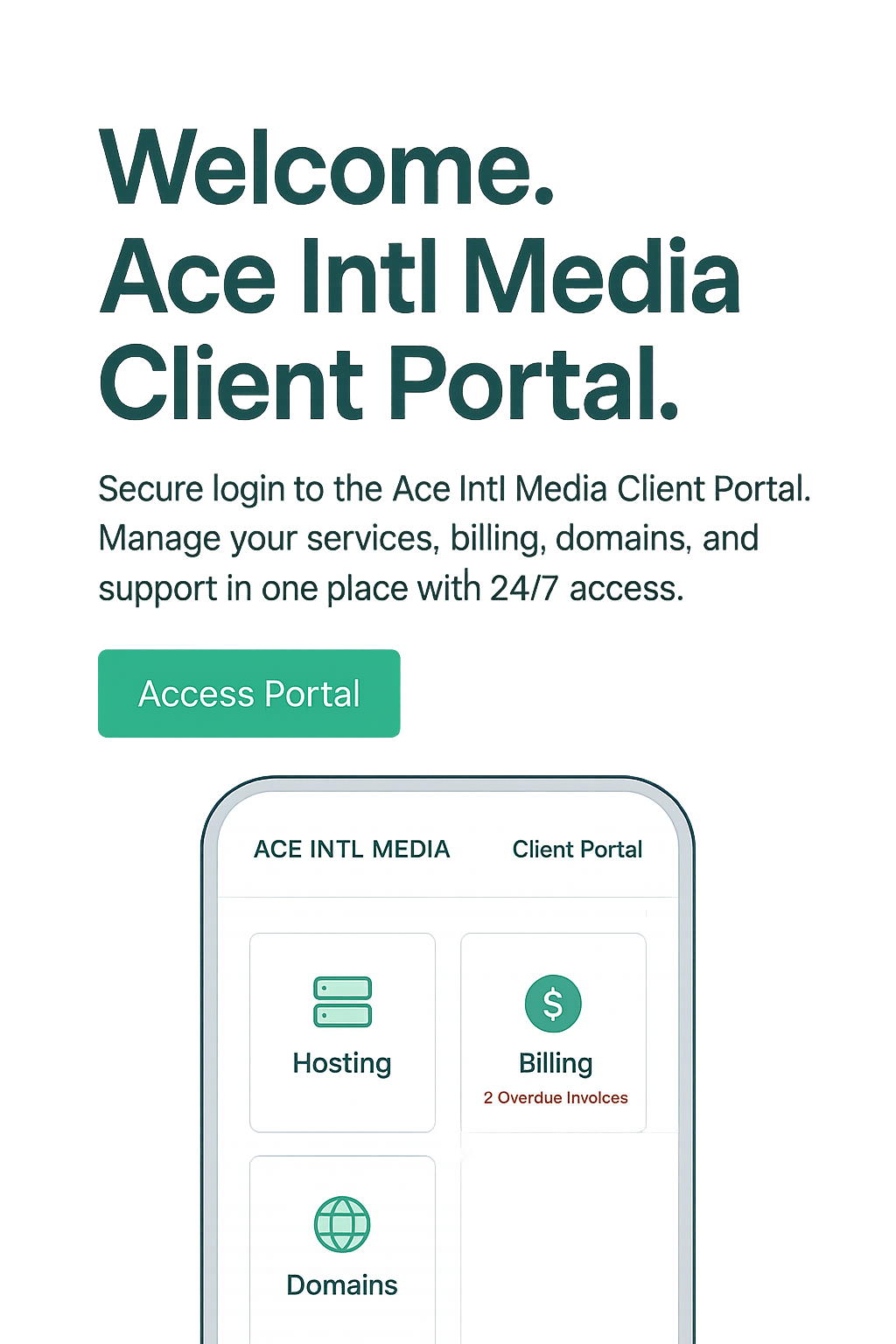 Ace Intl Media Hosting Portal – Manage invoices and payments online