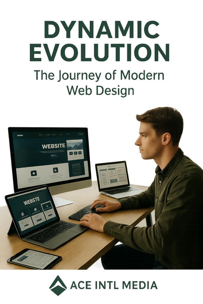 Cover image for the Ace Intl Media eBook “Dynamic Evolution: The Journey of Modern Web Design”