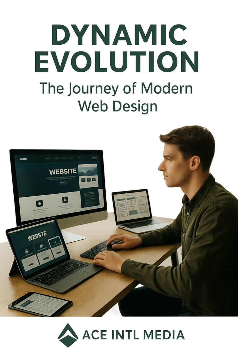Cover image for the Ace Intl Media eBook “Dynamic Evolution: The Journey of Modern Web Design”