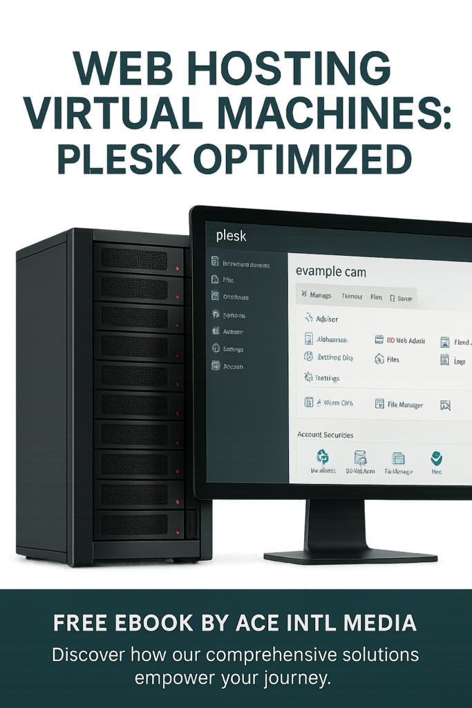 Cover image for the Ace Intl Media eBook “Web Hosting Virtual Machines: Plesk Optimized”