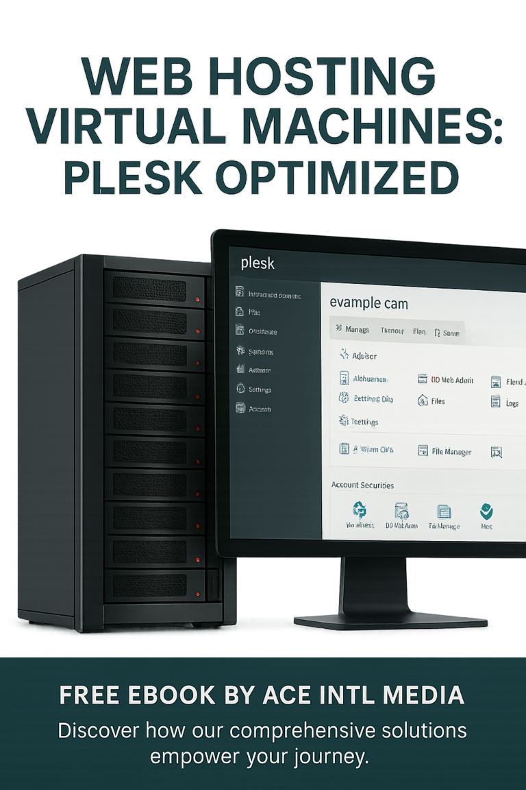 Cover image for the Ace Intl Media eBook “Web Hosting Virtual Machines: Plesk Optimized”